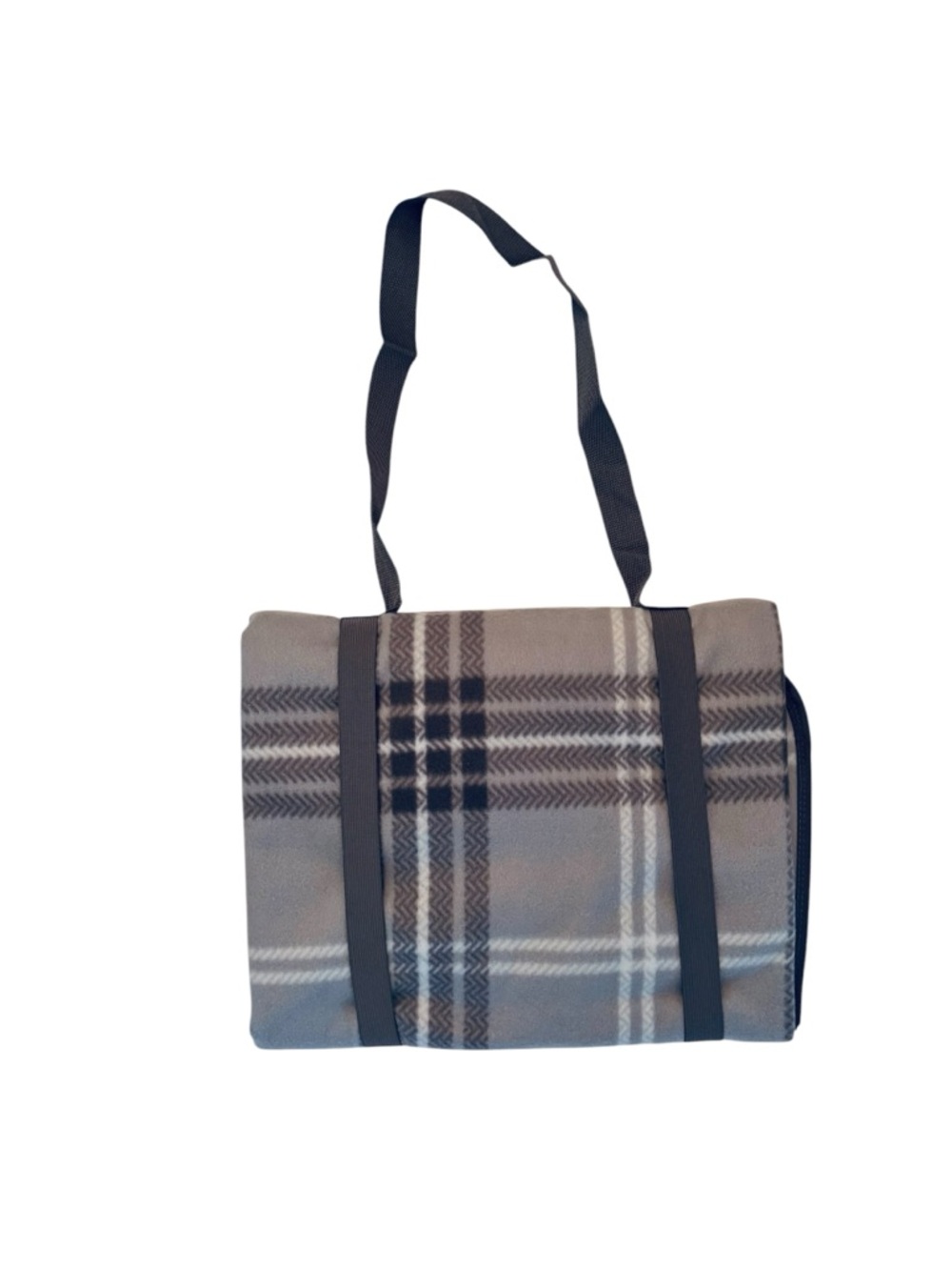 Gray Plaid All Weather Blanket with Shoulder Strap NWT - Picture 2 of 4